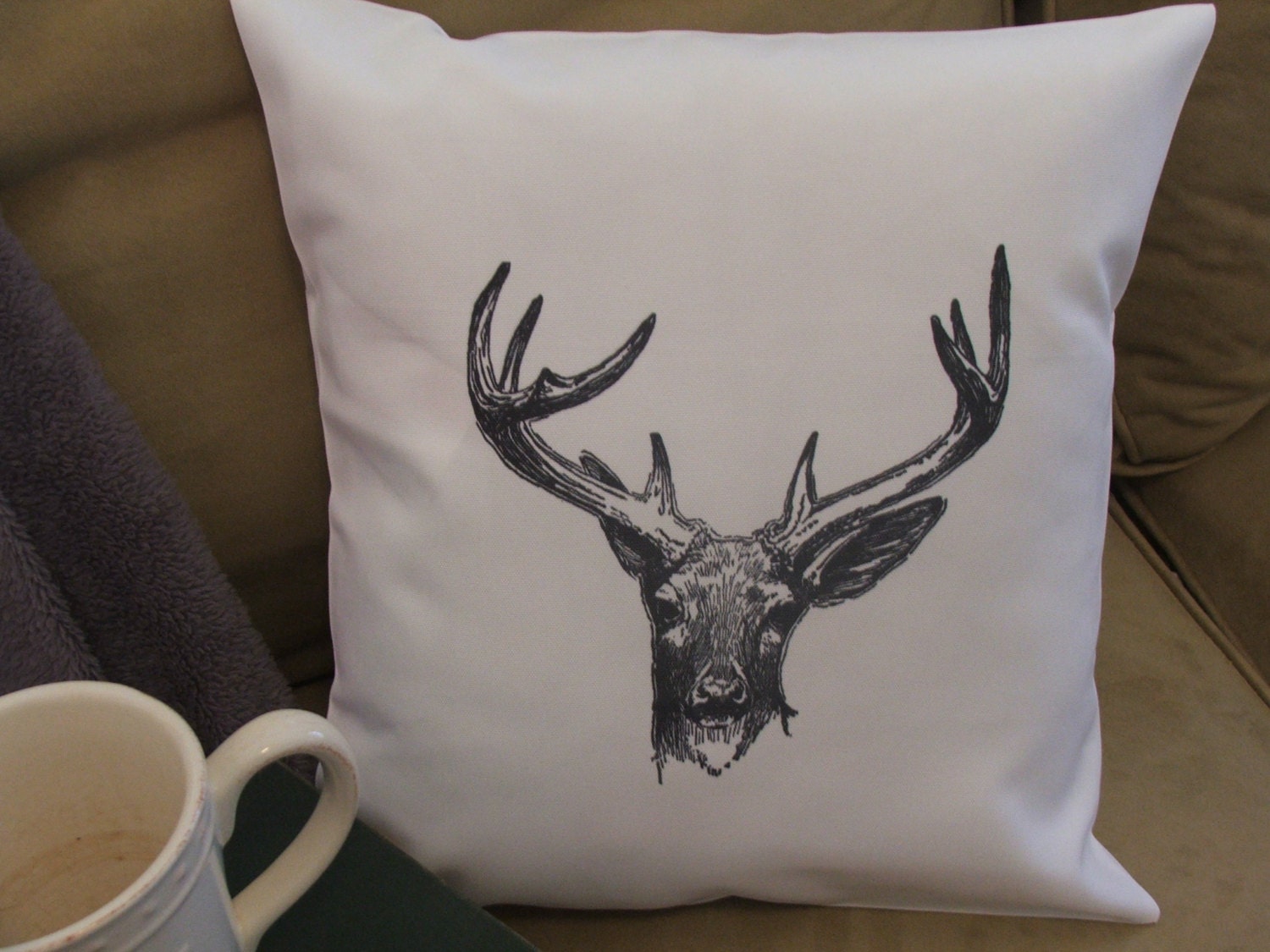 deer head throw pillow cover custom throw by MinnieandMaude
