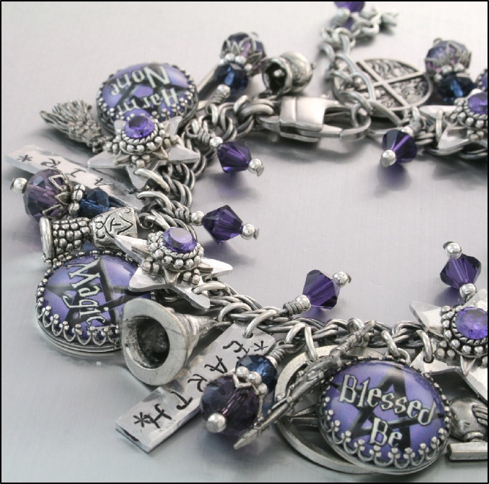 Wiccan Jewelry Silver Charm Bracelet Witch by BlackberryDesigns