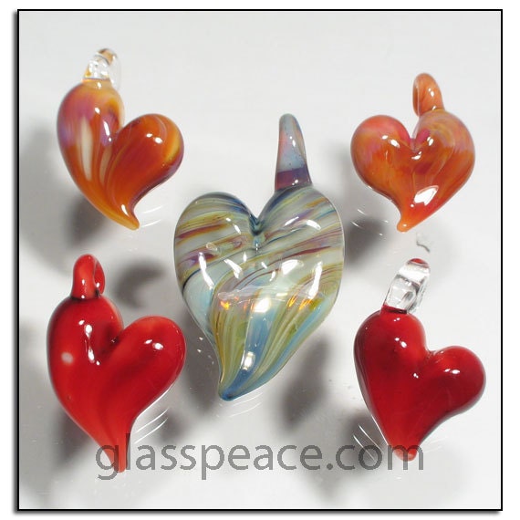 Glass Heart Pendants - Valentine Gifts - Glass Peace glass jewelry (6178)