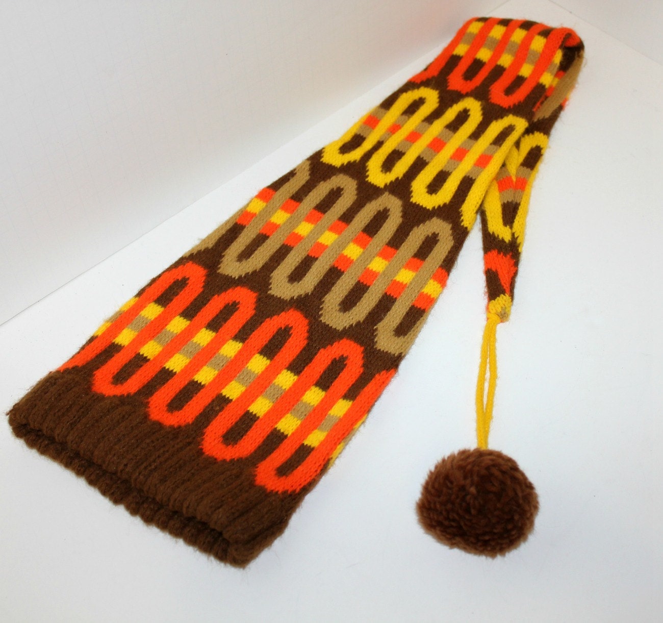 Vintage Stocking Cap Hat Long Tassel Groovy Mod 60s Orange Etsy