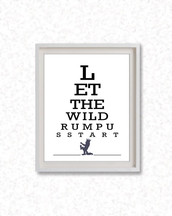 Printable Art / Digital Poster ' Eye Chart Typography Poster - Where the Wild Things Are - Let the wild Rumpus Start  ' - JPG z075 - Febystan