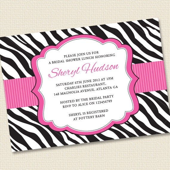Zebra Label Bridal Shower or Party Invitation Printable Personalized (Digital File) Il_570xn
