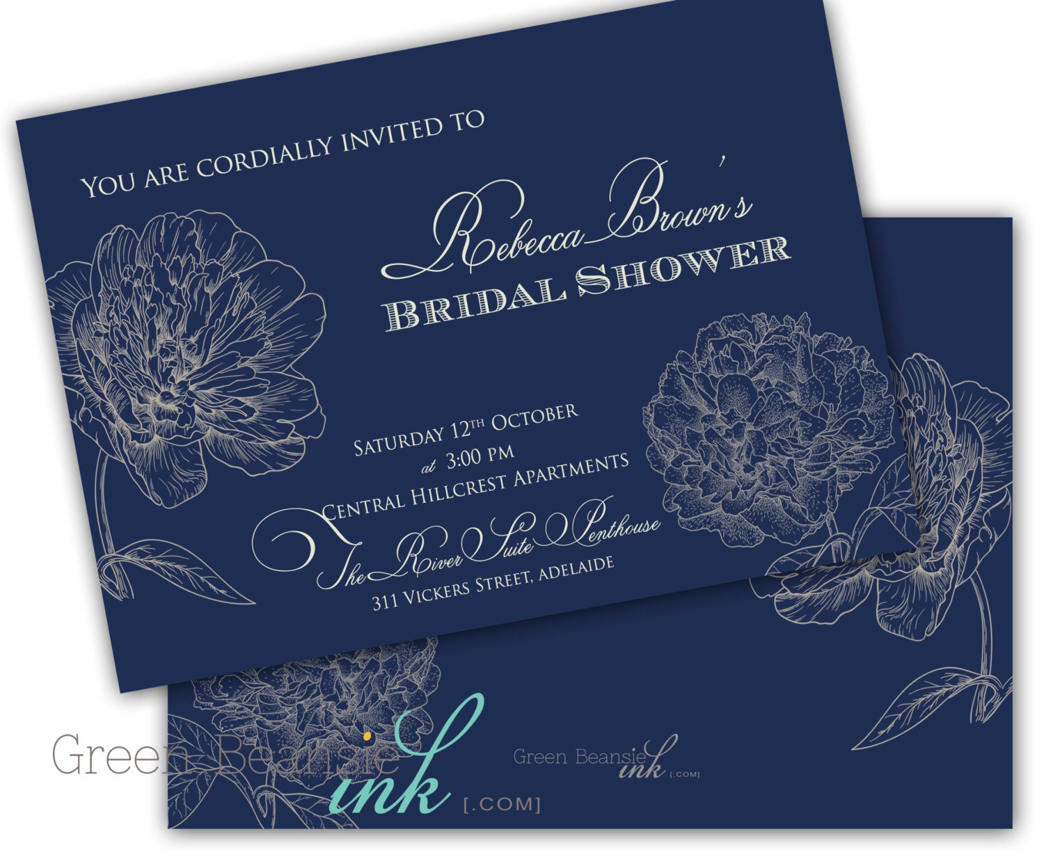 PEONY FLOWER Bridal Shower Birthday Baby Shower Printable Party Invitation - Printing Available Il_570xn