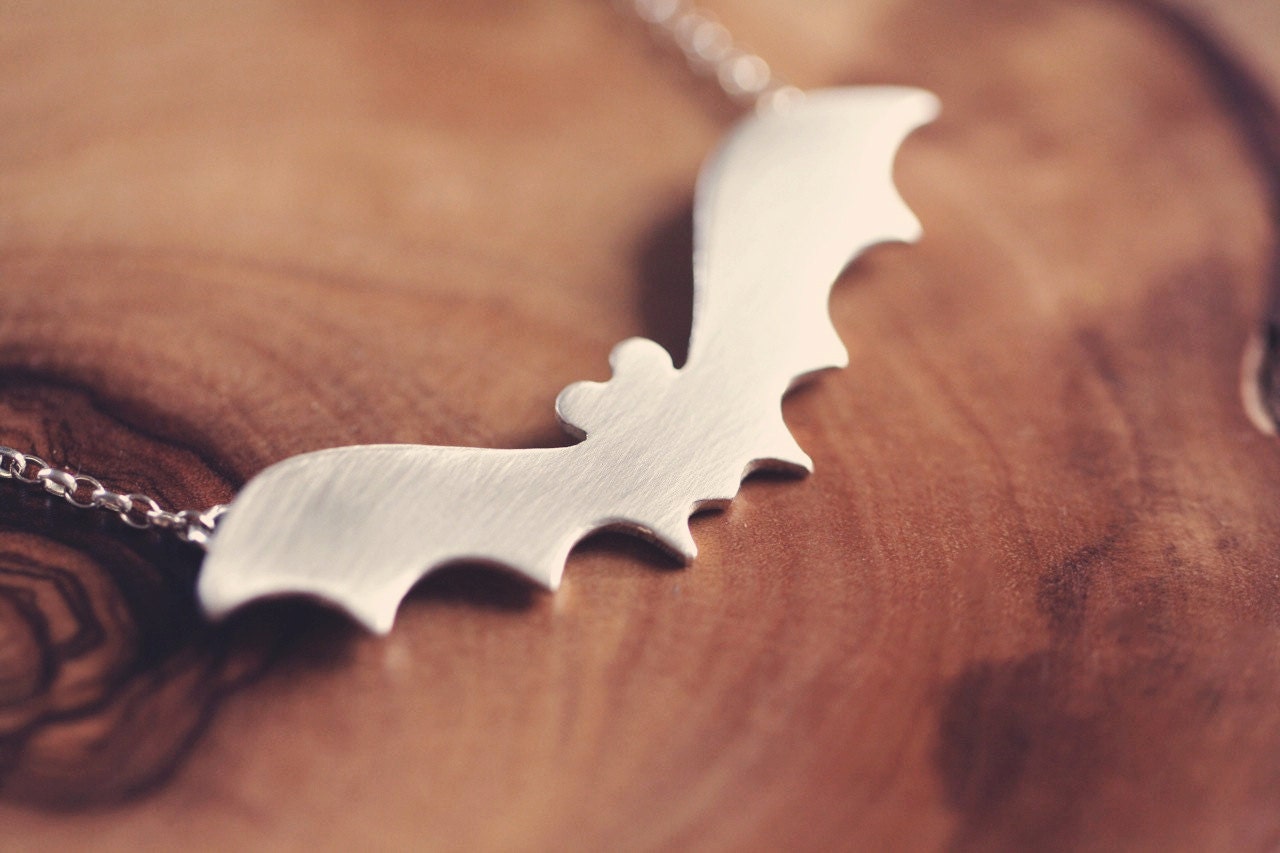 Halloween jewelry - Bat necklace - Halloween necklace -  sterling silver - PeculiarForest
