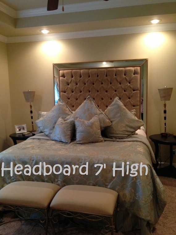 Queen Size Upholstered Headboard with Mirrors by NewAgainUph
