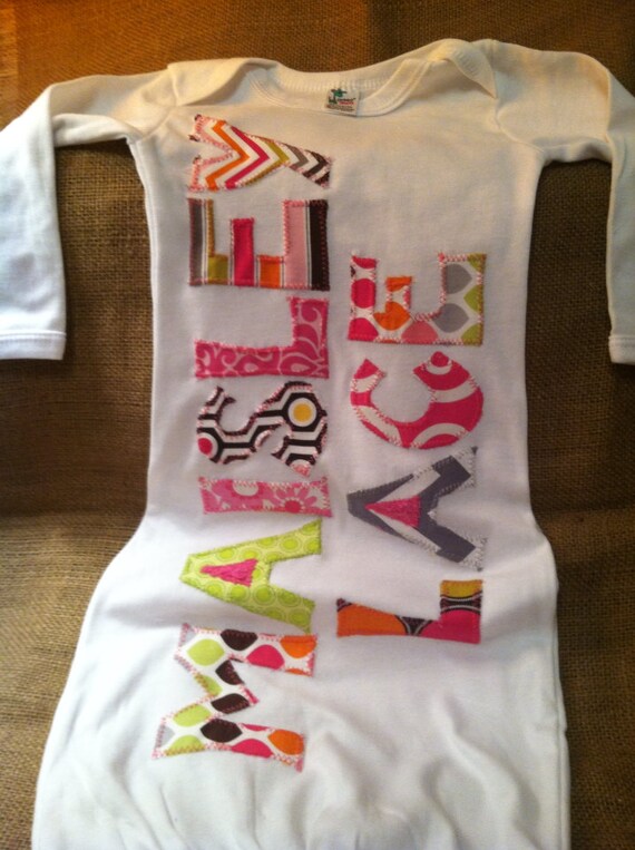 Personalized appliqué infant baby girl gown by craftycheetah