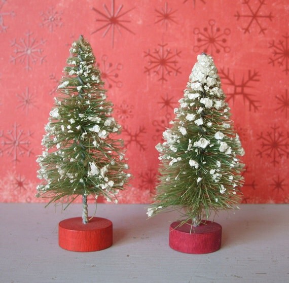 2 vintage bottle brush christmas trees with by 2 vintage bottle brush christmas trees with by