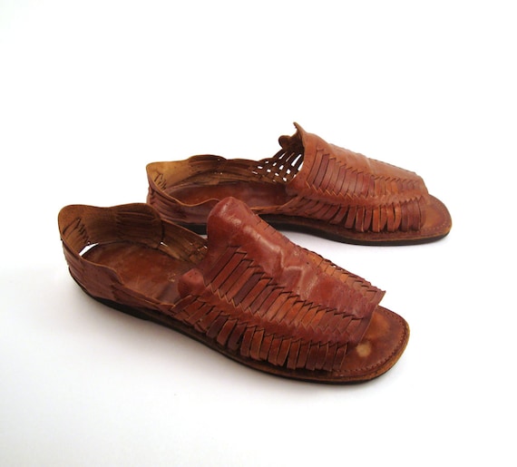 Mens Huarache Sandals Vintage 1980s Woven Leather Men's Size 11