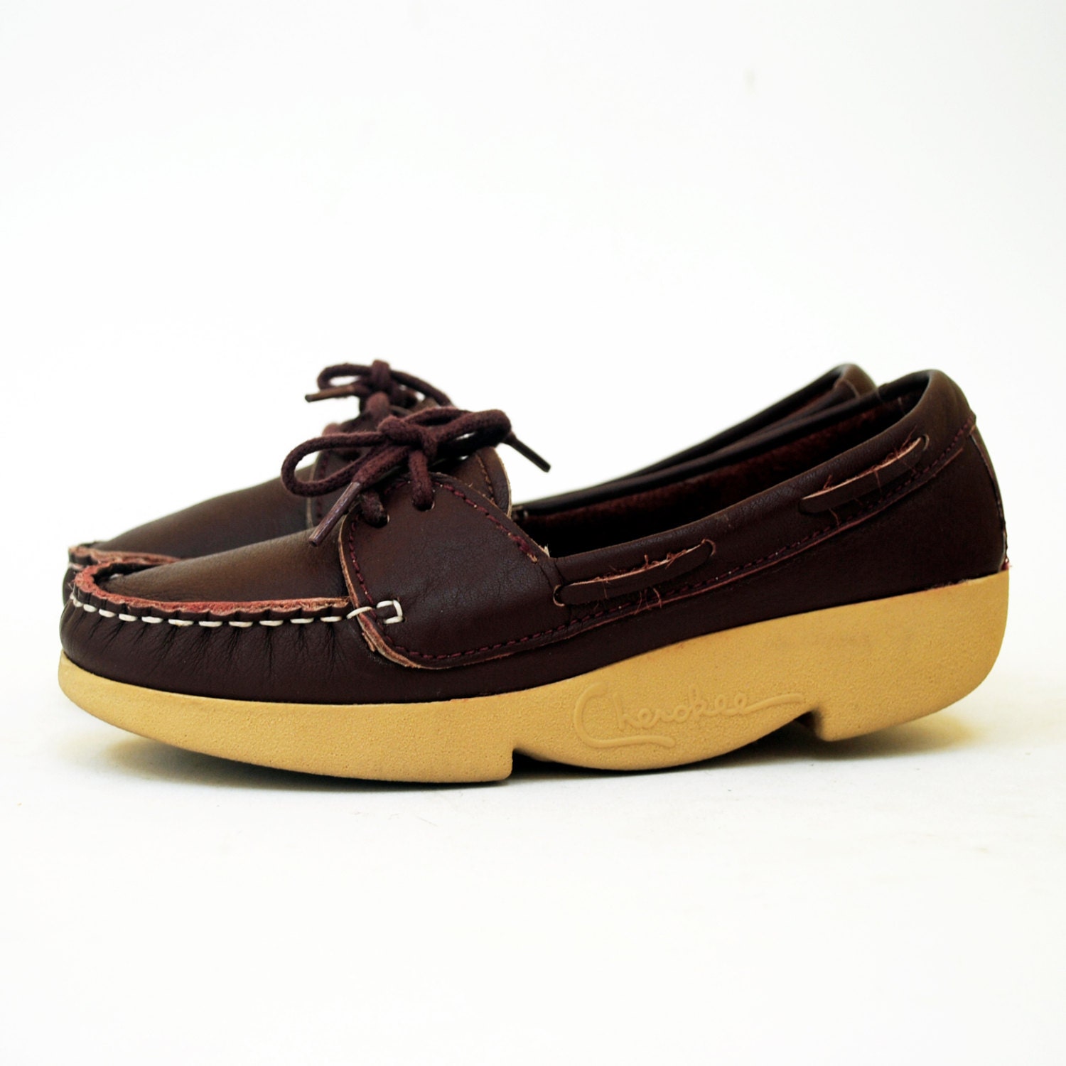 Plum Leather Platform Wedge Moccasins 5 by ACTIONVINTAGE on Etsy