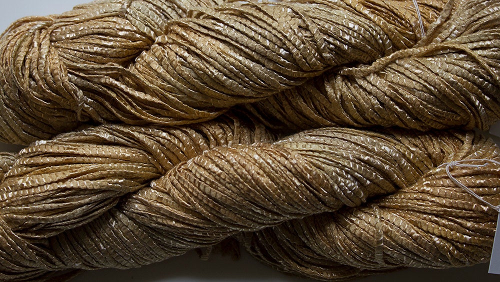 Hand dyed yarn, Bamboo Tape Ribbon - Gold Tonal - robinjedmundson