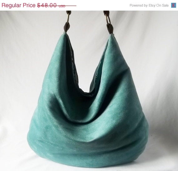 Weekend Sale - Teal Hobo - Turquoise Vegan suede slouch bag - Handmade handbag - Pick your COLOR -Made to Order - ACAmour