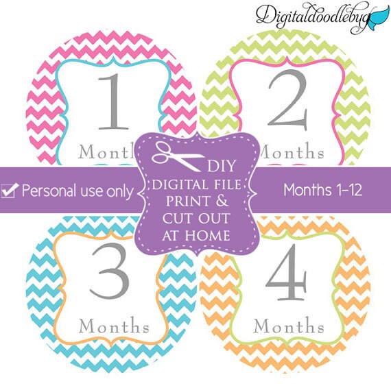 Items similar to baby month milestone stickers (No.117) girl chevron ...