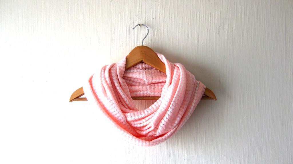 Striped pink and white Infinity Scarf - Soft   Jersey Circle Scarf, Cowl, Neckwarmer, eternity scarf - aylla