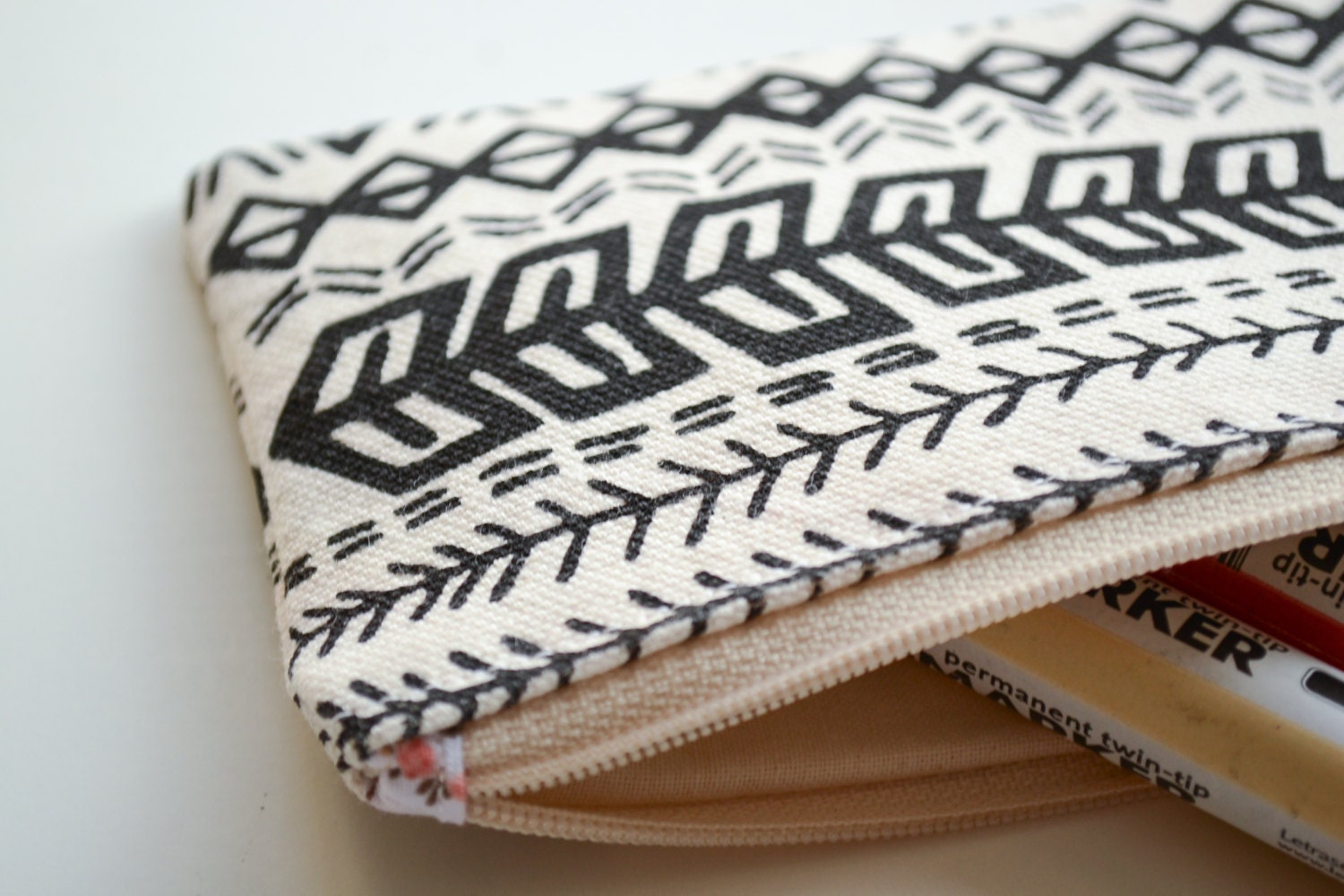 Aztec illustration screen printed pencil case