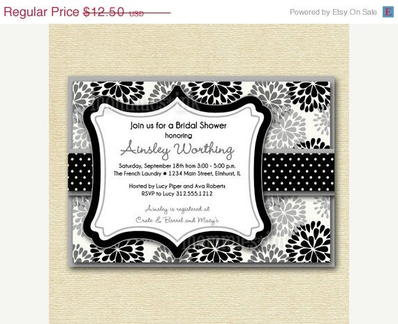 10% Off Holiday Sale Dahlia Blooms Bridal Shower Invitation - Black Gray and White - PRINTABLE INVITATION DESIGN Il_570xn
