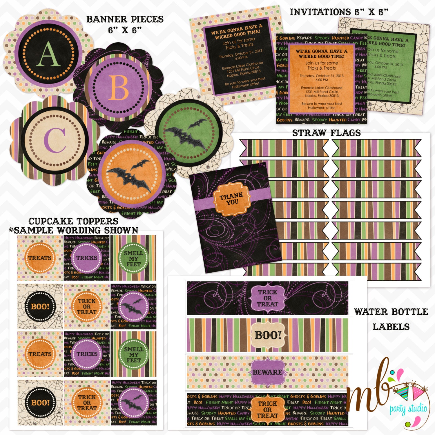 Printable "Wicked Good" Halloween Party Kit with Banner - FiddleSticksBoutique