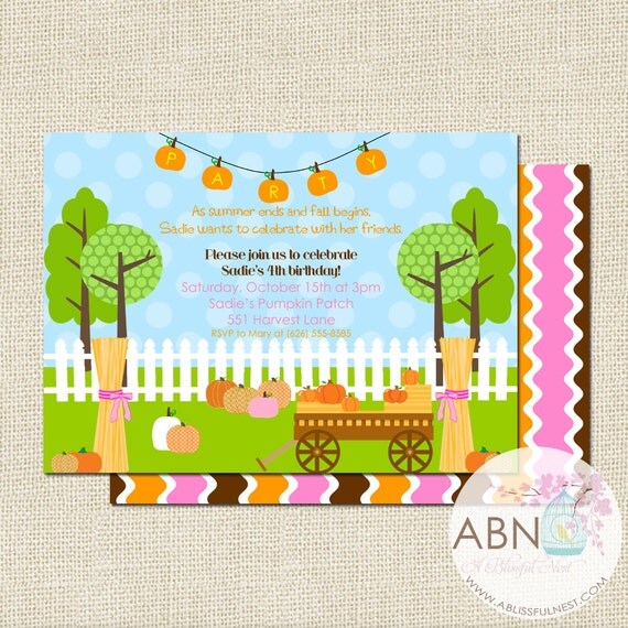 Pumpkin Patch Birthday Invitation - Farm Fall Girl Invite - PRINTABLE - By A Blissful Nest Il_570xn