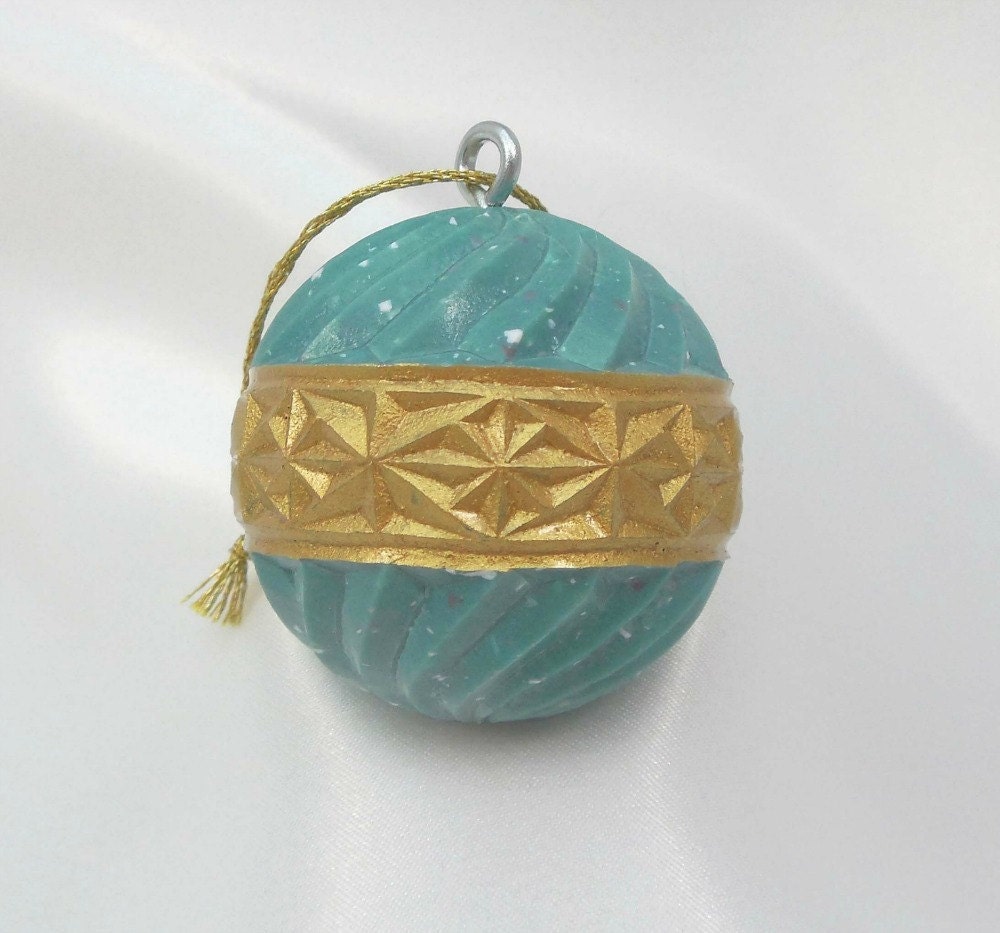 Golf Ball Ornament Christmas Ornament Unique Hand Carved Ornament Golfer Gift Teal Blue - SticksNStonesGifts