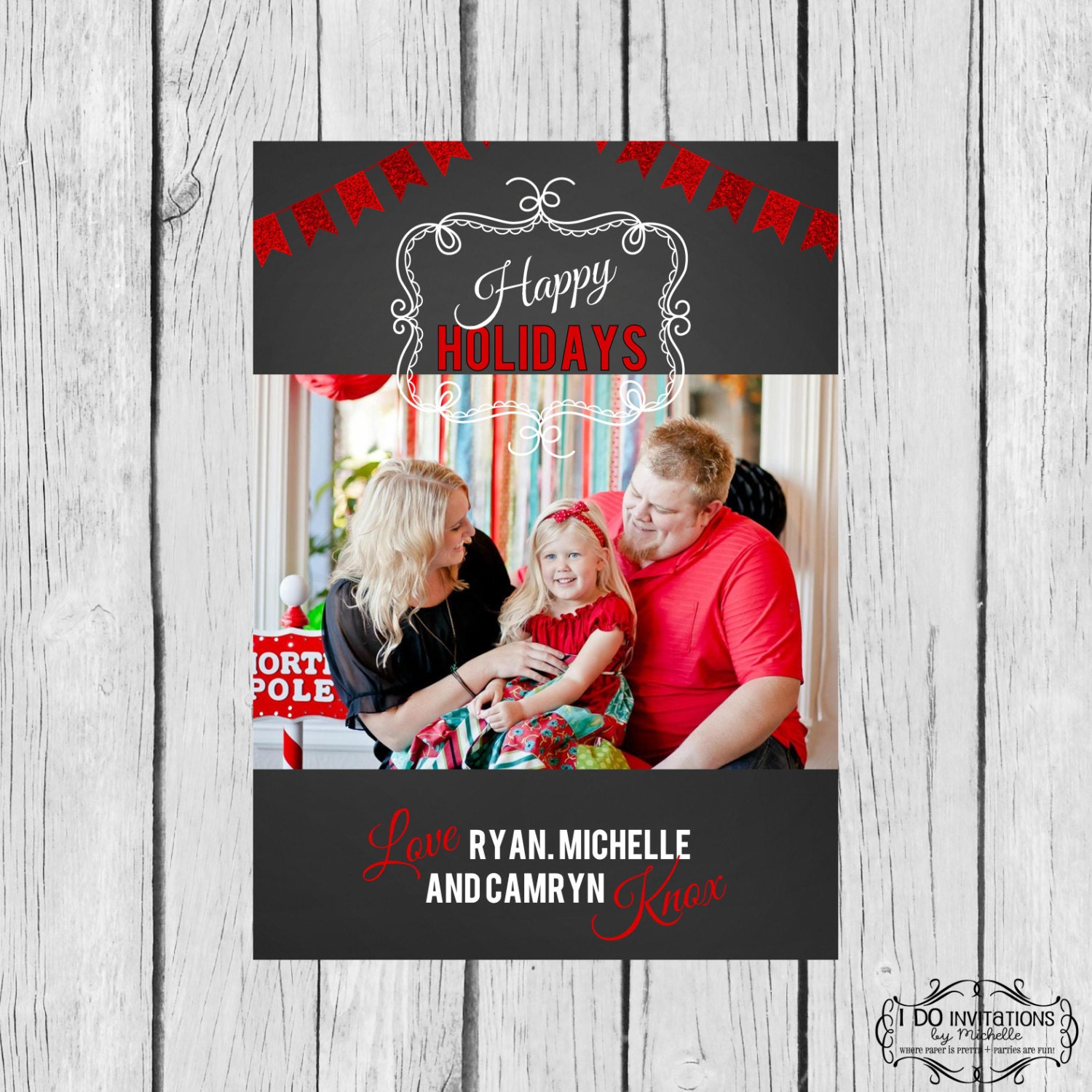 Chalkboard Holiday Photo Card - Glitter Bunting - Digital File Il_570xn