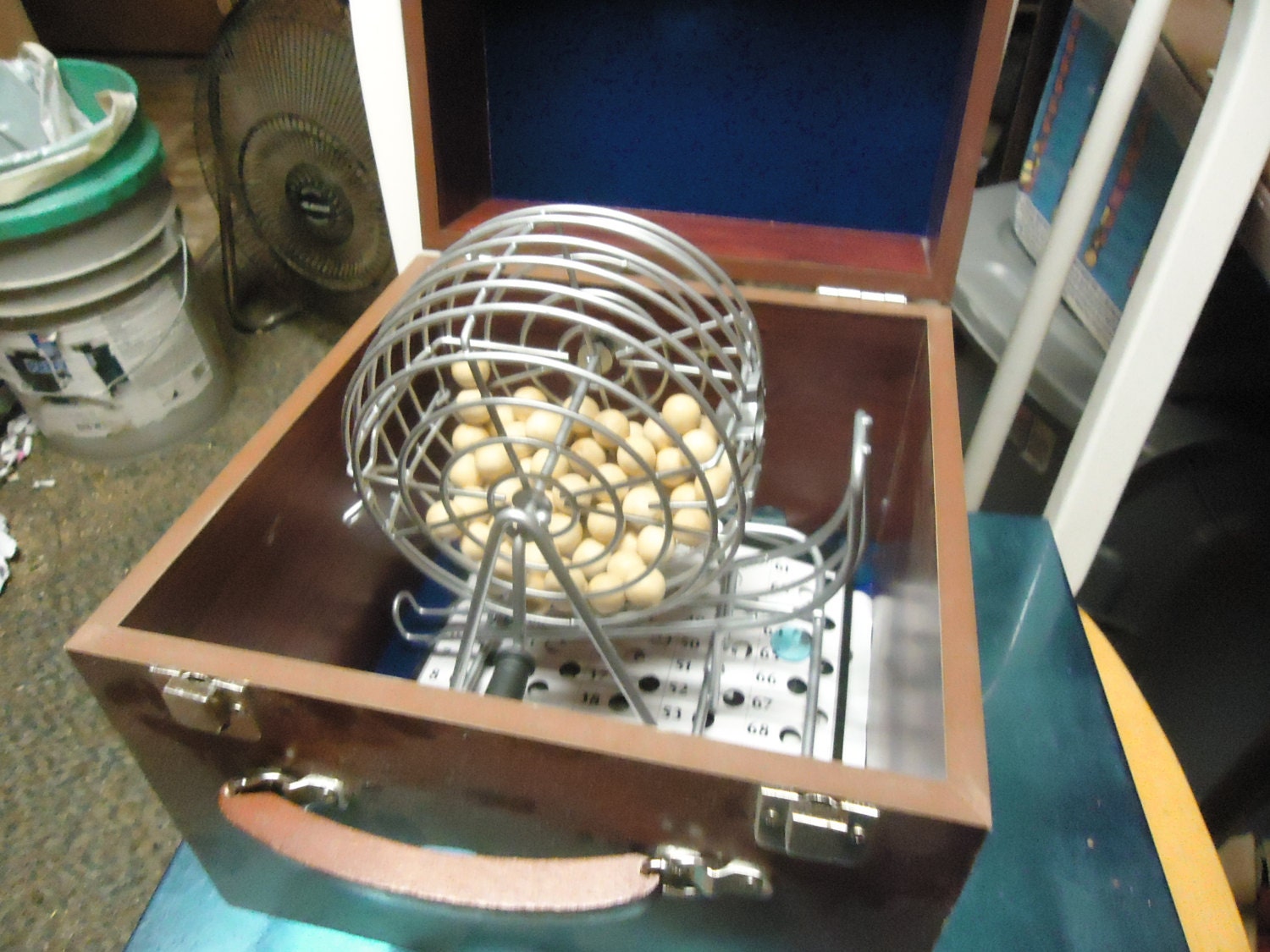 Vintage Bingo cage w wooden numbered balls in by KennysAntiques
