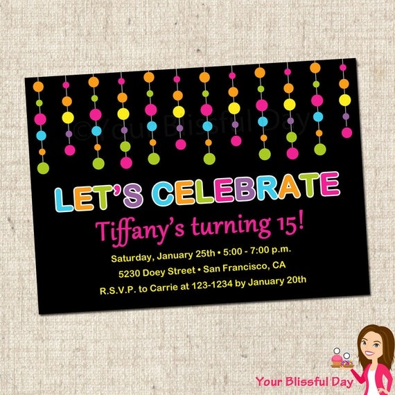 PRINTABLE Party Dot Strings Party Invitation in Bright Colors Il_570xn