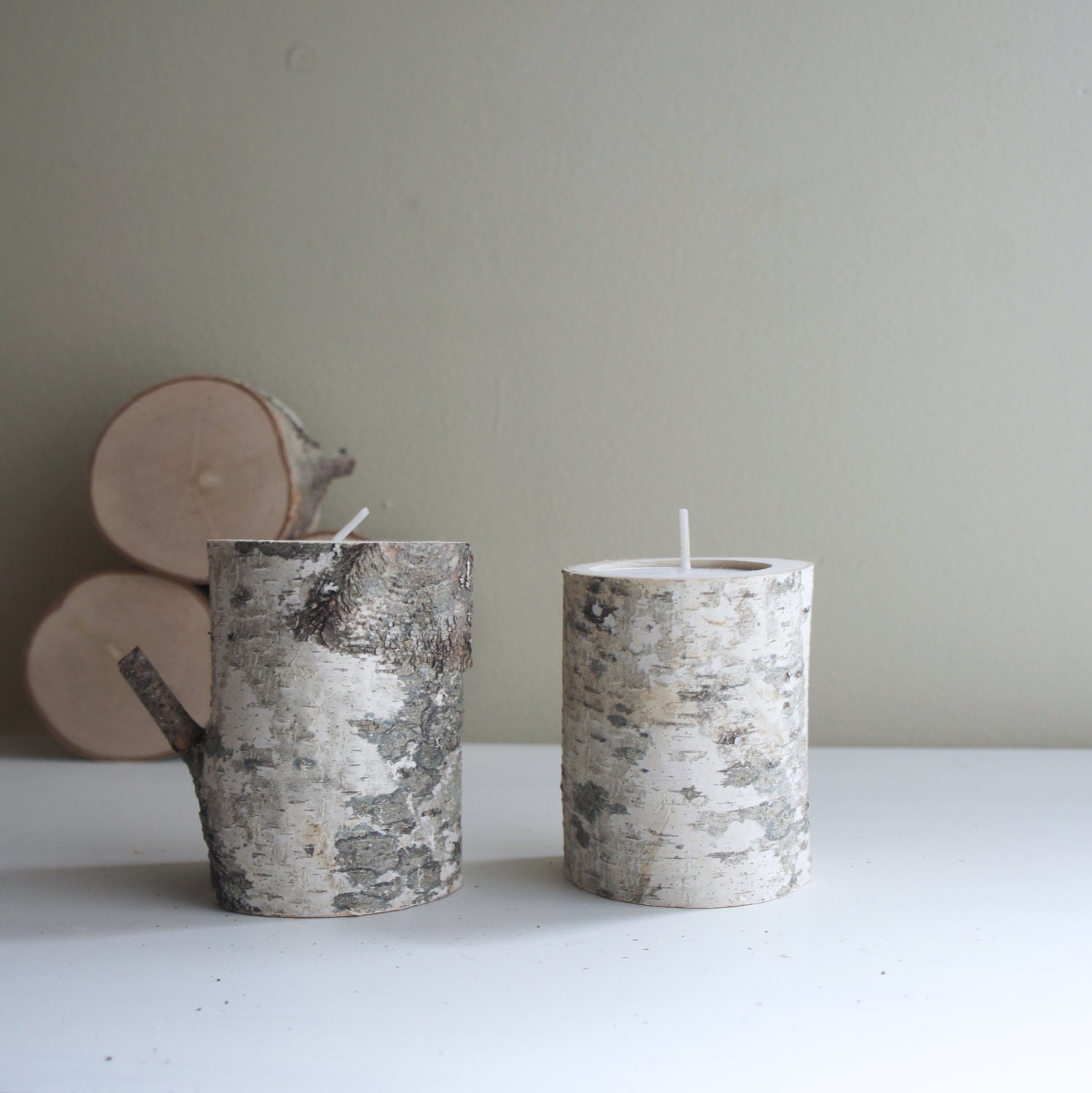 sale natural white birch wood candle holders by urbanplusforest