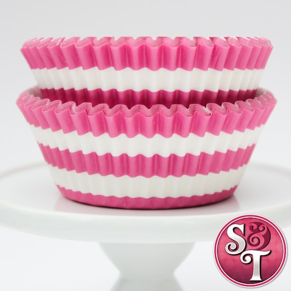 Rugby Stripe Pink GREASEPROOF Baking Cups Cupcake Liners - Quantity 50 Il_570xn