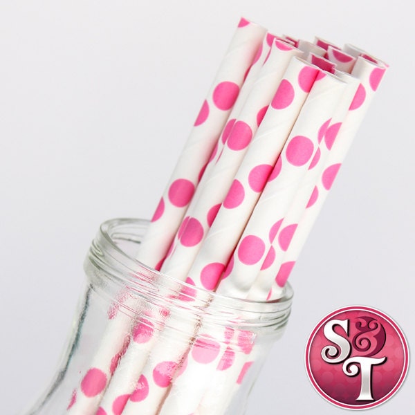 Dot Pink Party Paper Straws - Cake Pop Sticks - Pixie Sticks - Qty 25 Il_570xn