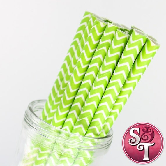 Chevron Zigzag Lime Green Party Paper Straws - Cake Pop Sticks - Pixie Sticks - Qty 25 Il_570xn