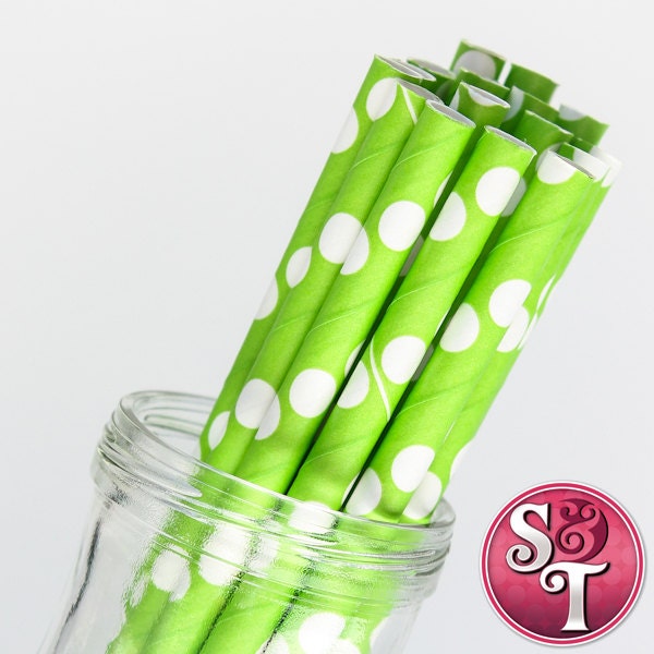 Dot Lime/White Party Paper Straws - Cake Pop Sticks - Pixie Sticks - Qty 25 Il_570xn