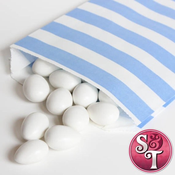 Rugby Stripe Medium Blue Goodie Favor Treat Bags - Qty 12 Il_570xn