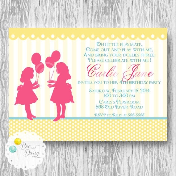 Girls Vintage Silhouette Invitation for Birthday Party or Baby Shower - DIY Printable Invite by BeeAndDaisy Il_570xn