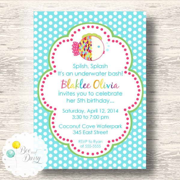 Rainbow Fish Invitation for Birthday Party or Baby Shower - Girls DIY Printable Invite by BeeAndDaisy Il_570xn