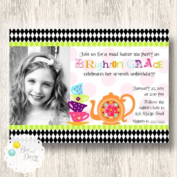Tea Party Invitation for Girls Birthday Party or Baby Shower - DIY Printable Mad Hatter inpired Invite by BeeAndDaisy Il_570xn