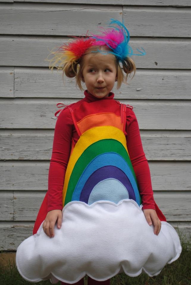 Handmade felt Rainbow costume for Toddler to wear for Halloween Red Orange Yellow Green Blue Violet with White Cloud