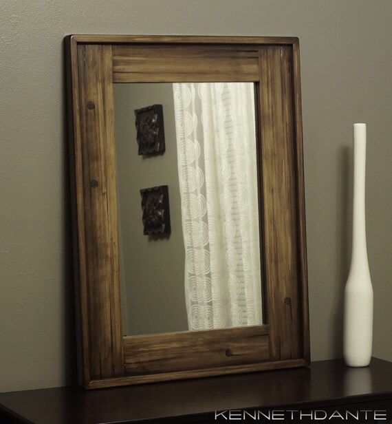 Rustic Wood Mirror Weathered Streaky Brown Black by