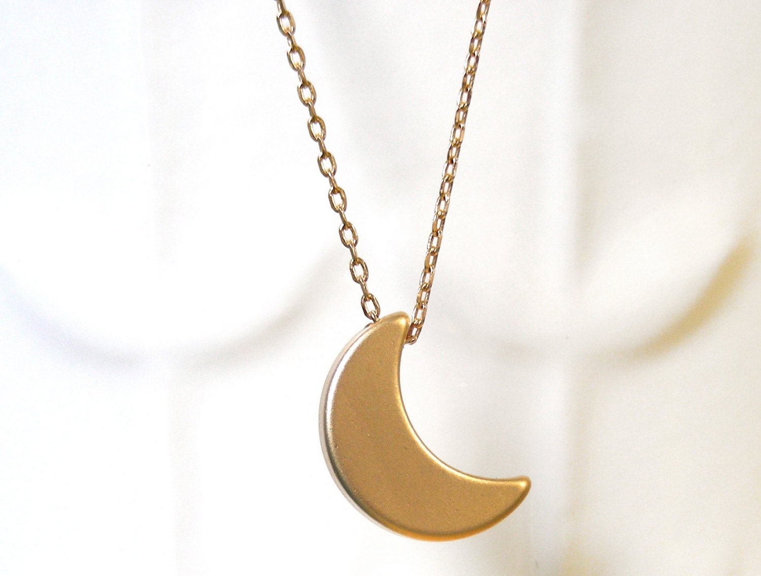 Gold Moon Necklace - Gold Matt Finish Moon Dainty Necklace - Choose Your Own Necklace Length - keneka