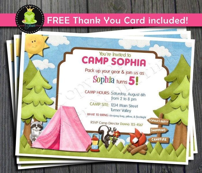 Camping Birthday Invitation - FREE Thank You Card included Il_570xn