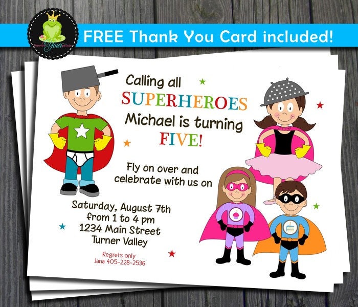 Superhero Invitation - FREE Thank You Card Included Il_570xn