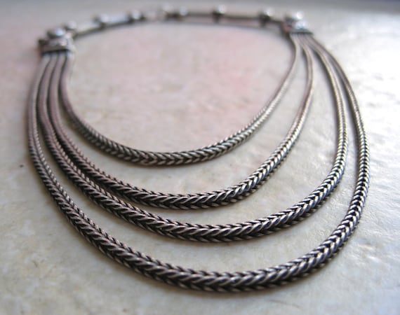 Vintage Indian Sterling Silver Choker Necklace Multi by Anteeka