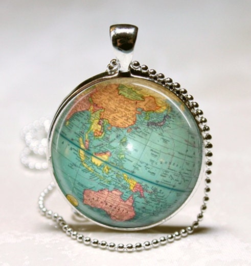 Vintage Globe Necklace Planet Earth World Map Art Pendant with Ball Chain Included