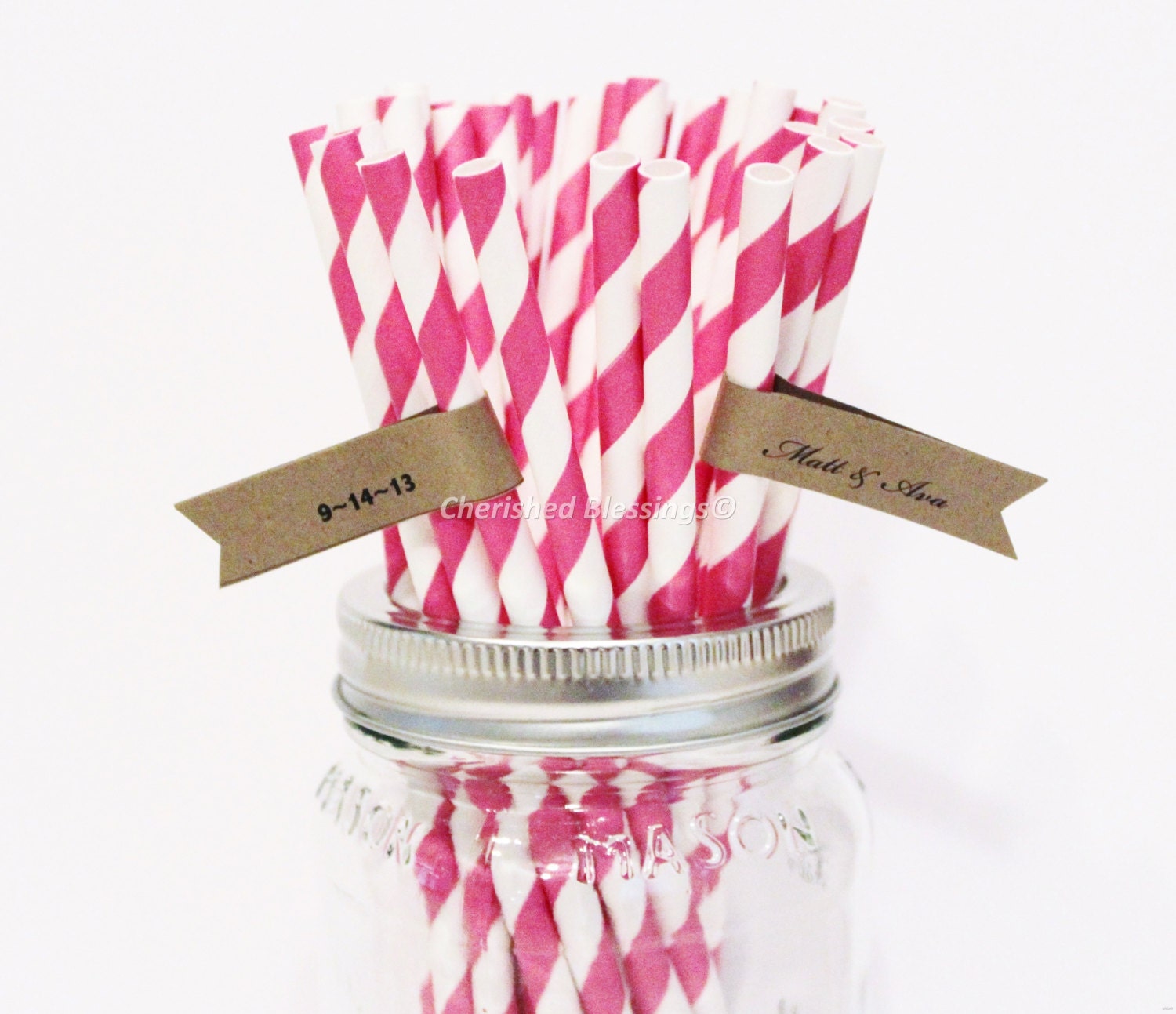 50 Hot Pink Paper Straws, Striped Paper Straws, Party Straws, Wedding Birthday Baby Shower, Made in USA, Paper Goods, Favors Il_570xn