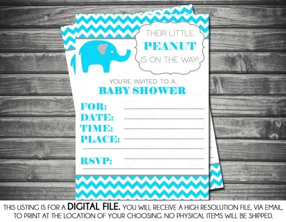 ... Baby Shower Invitation - Elephant Theme, Yellow, Chevron, Printable