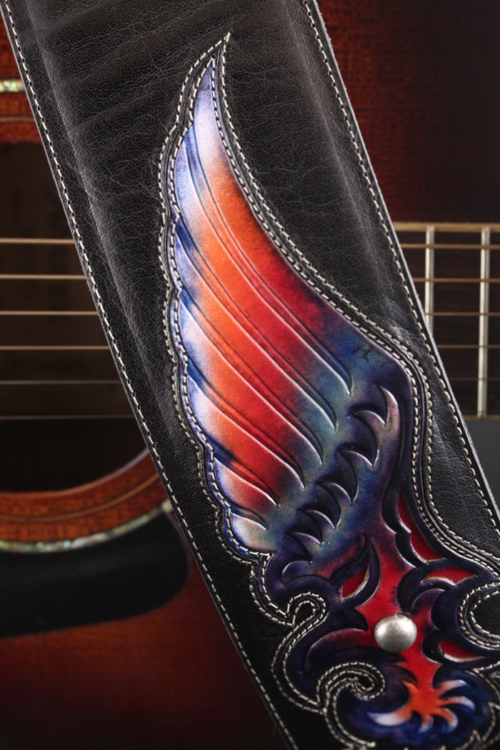 Black Guitar Strap Wide Guitar Strap Phoenix by EthosCustomBrands
