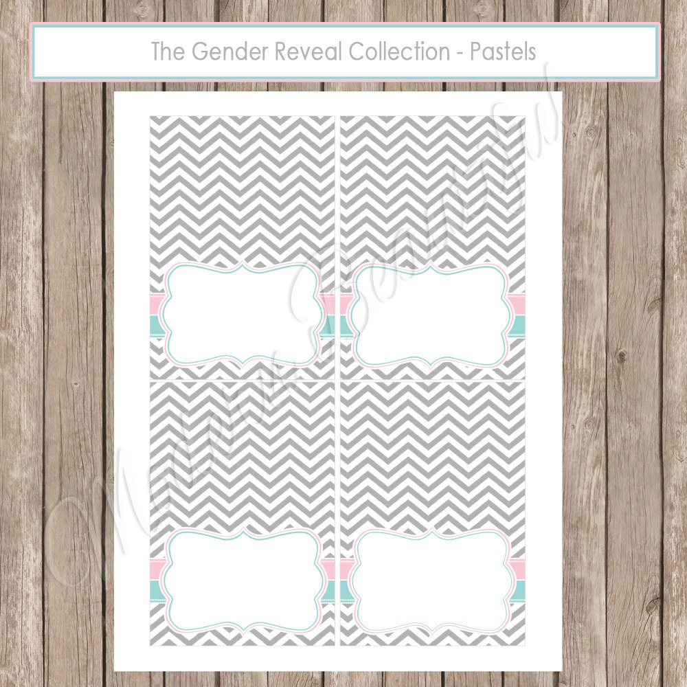 Table Labels - Gender Reveal Chevron Baby Shower Editable Table Label / Buffet Label / Place card - GenderReveal1 INSTANT DOWNLOAD Il_570xn