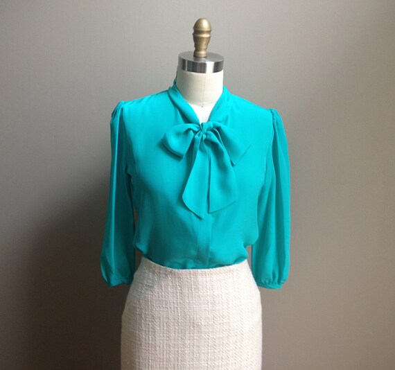 Teal Blouse / Womens Blouses / Silk Blouse / Tie by kimberlynoland