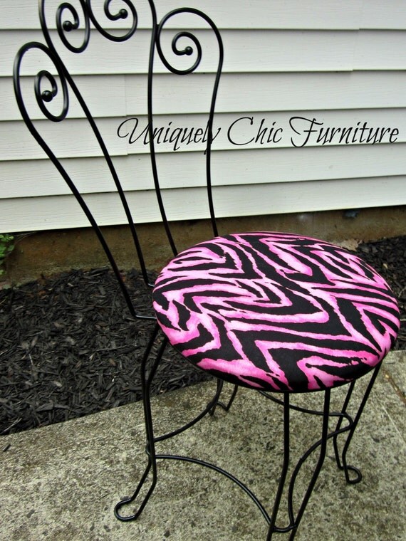 Hot Pink and Zebra Print Vanity Chair by suezcues on Etsy
