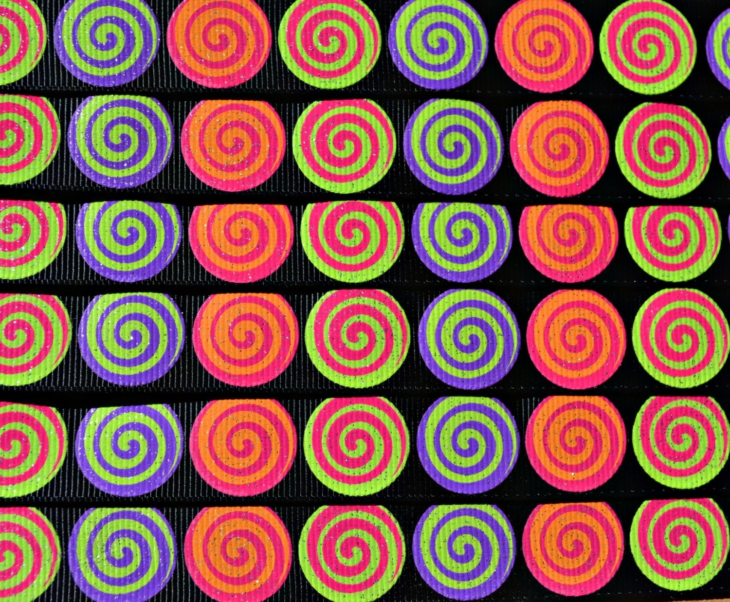 GLITTER Halloween swirls printed on black 7/8" grosgrain ribbon- Halloween Il_570xn