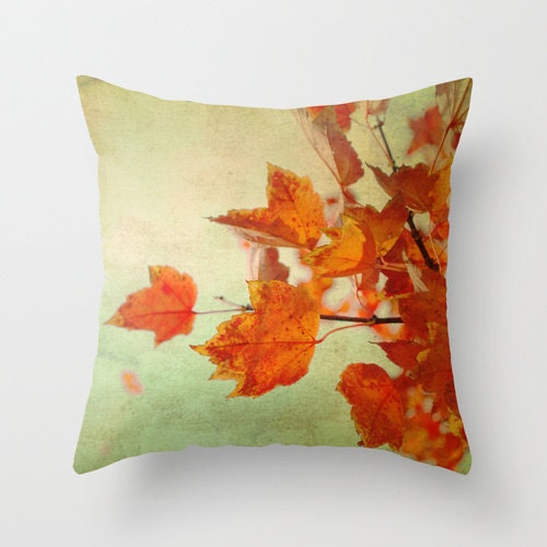 Pillow Cover, Mint Orange Pillow, Tree Photo Pillow, Autumn Tree Pillow, Living room decor, Bedroom decor 16x16 18x18 20x20 pillow cover - KalstekPhotography