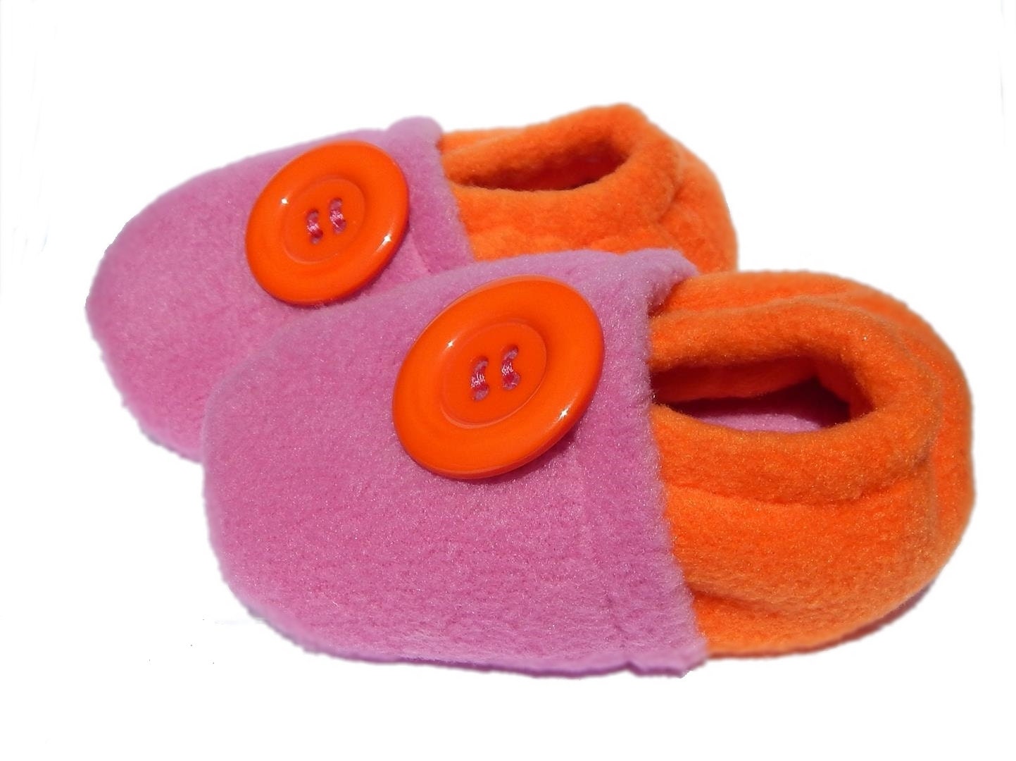 SALE Fleece Slippers Baby Toddler - Pink & Orange - 3-6mo, 6-12mo, 12-18mo - LittleTadpoleDesigns